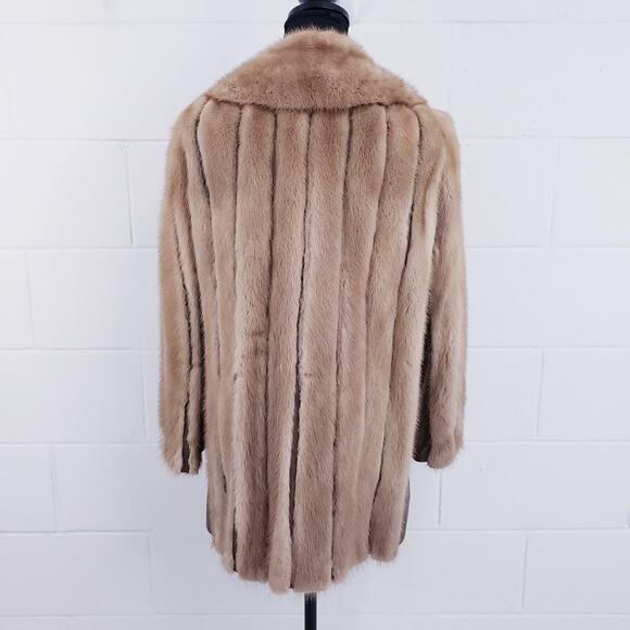 Vintage Tan Mink Leather Trim Coat Mid-Length 1960s Fur Coat - Picture 3 of 15